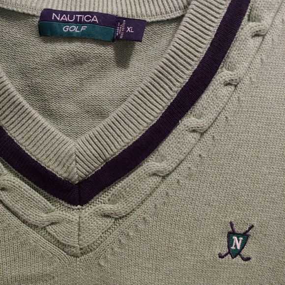 Nautica Men's Golf Light Green V-Neck Sweater Vest - Picture 3 of 3